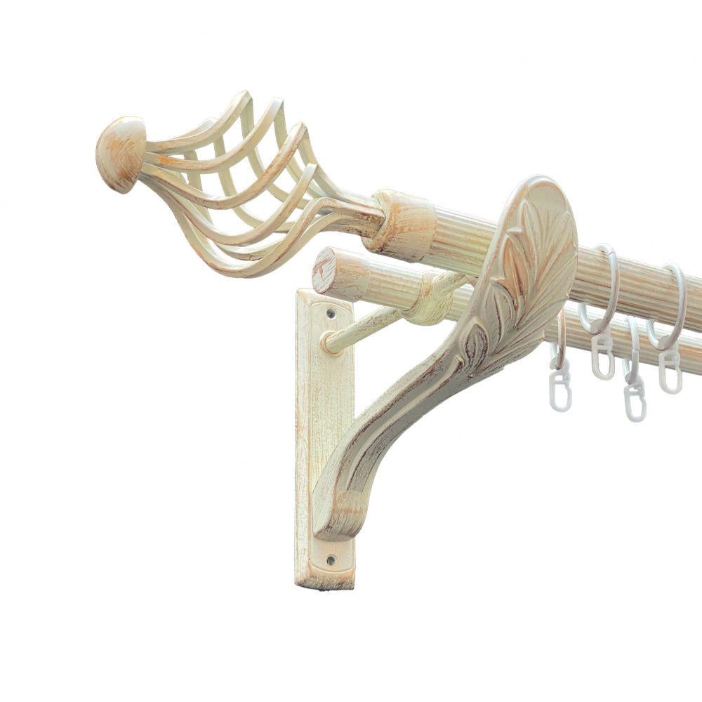 Карниз металлический Orvit Арезо двухрядный ретро рифленая труба/кольцо металлическое Белое Золото 25/19 мм 200 см (00-00010636)