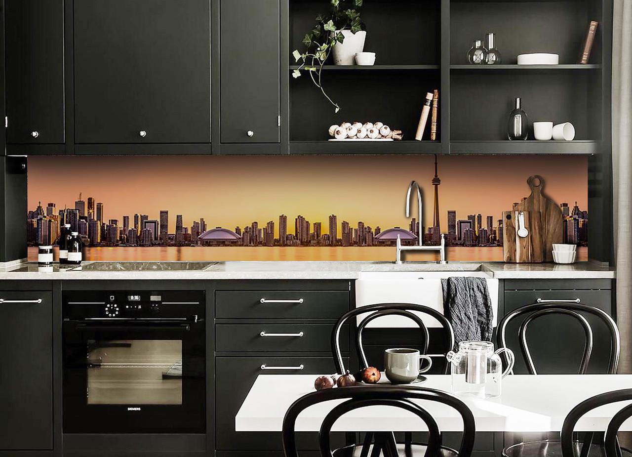 Кухонный фартук Модерн город из самоклеющейся виниловой пленки 60х300 см Бежевый