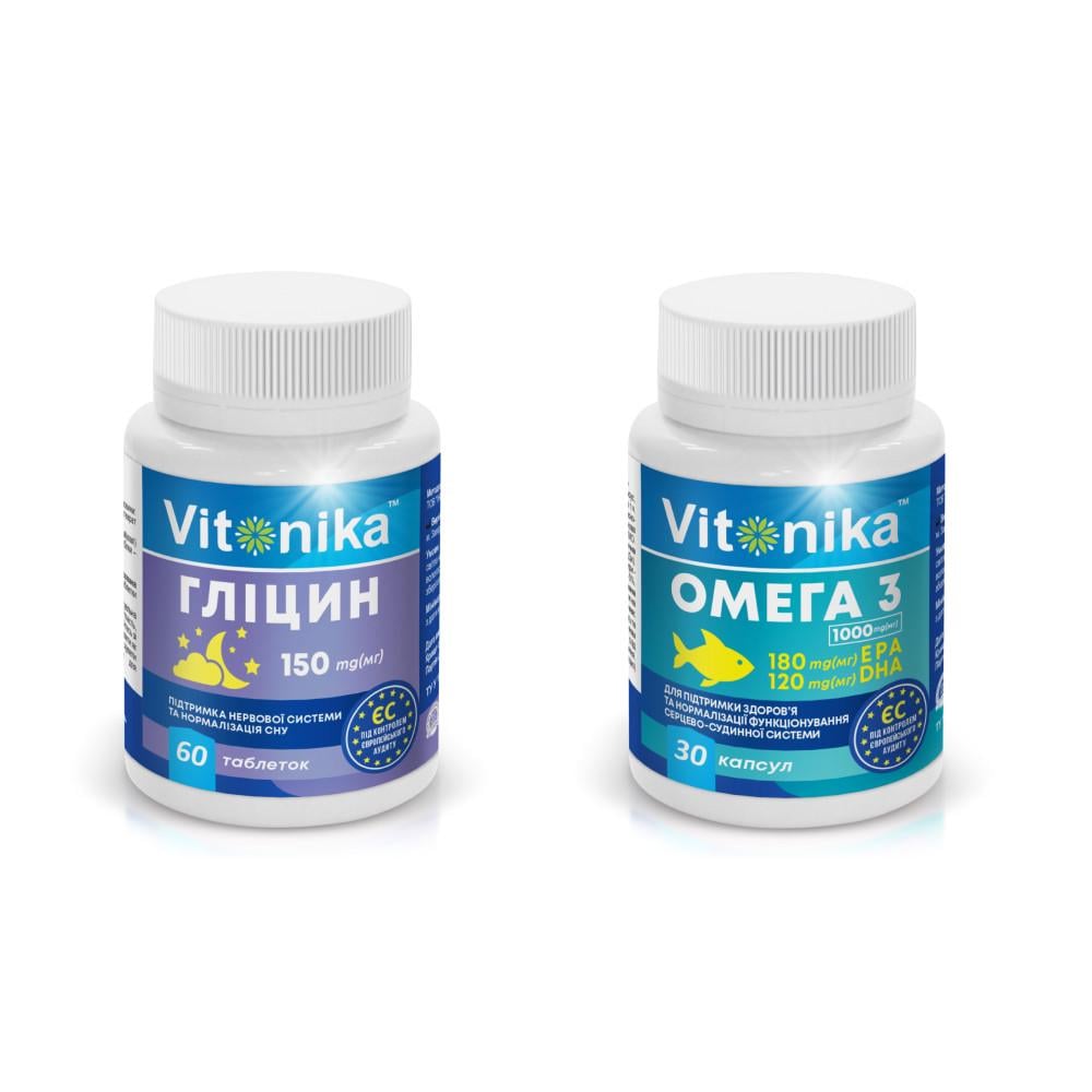 Гліцин Vitonika у таблетках 150 мг №60 + ОМЕГА-3 180 EPA/120 DHA 1000 мг №30 (CO003925)