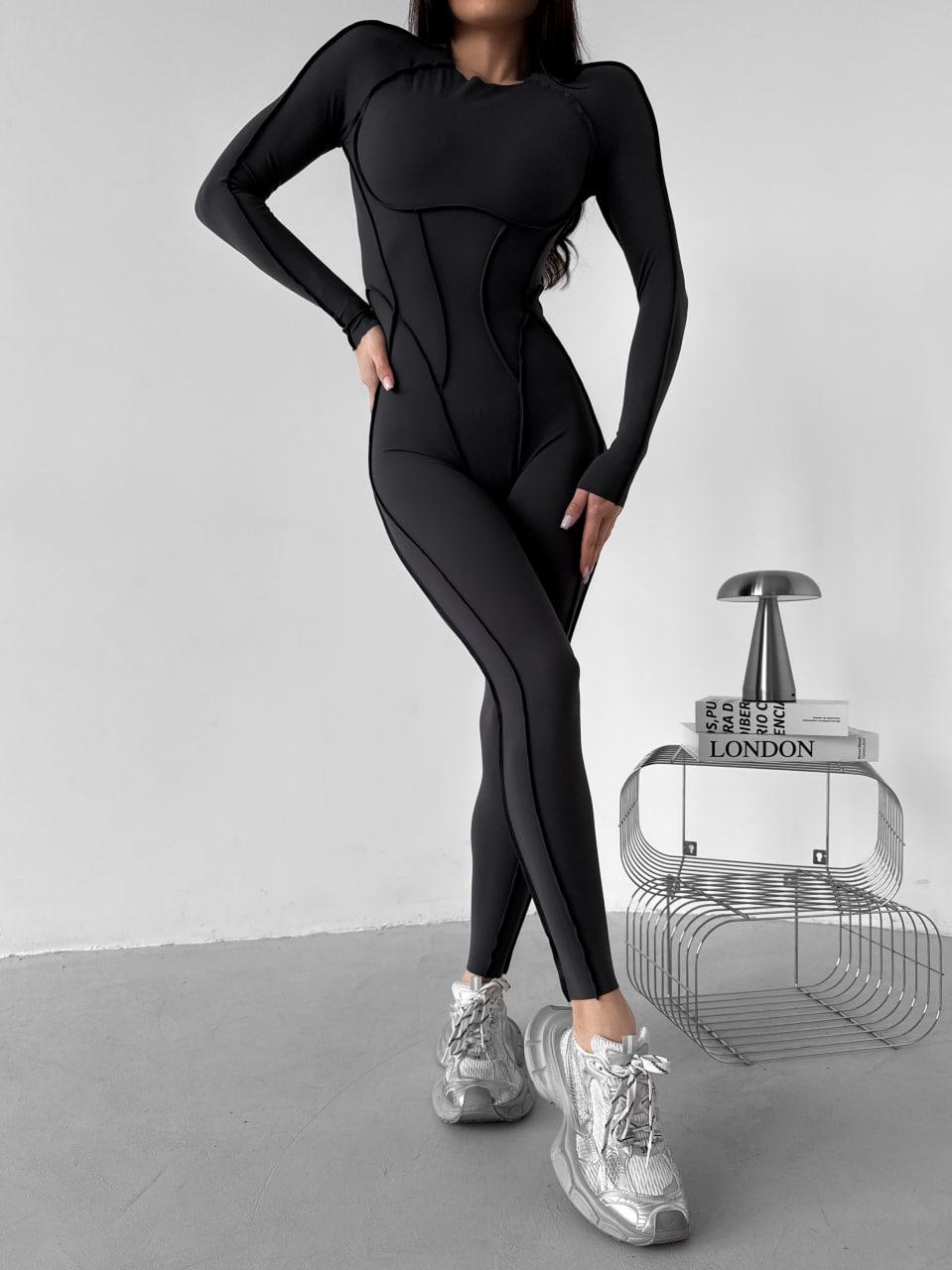 Комбінезон спортивний довгий з імітацією корсета з чашками та без пуш-ап S Темно-сірий (MJ03S)