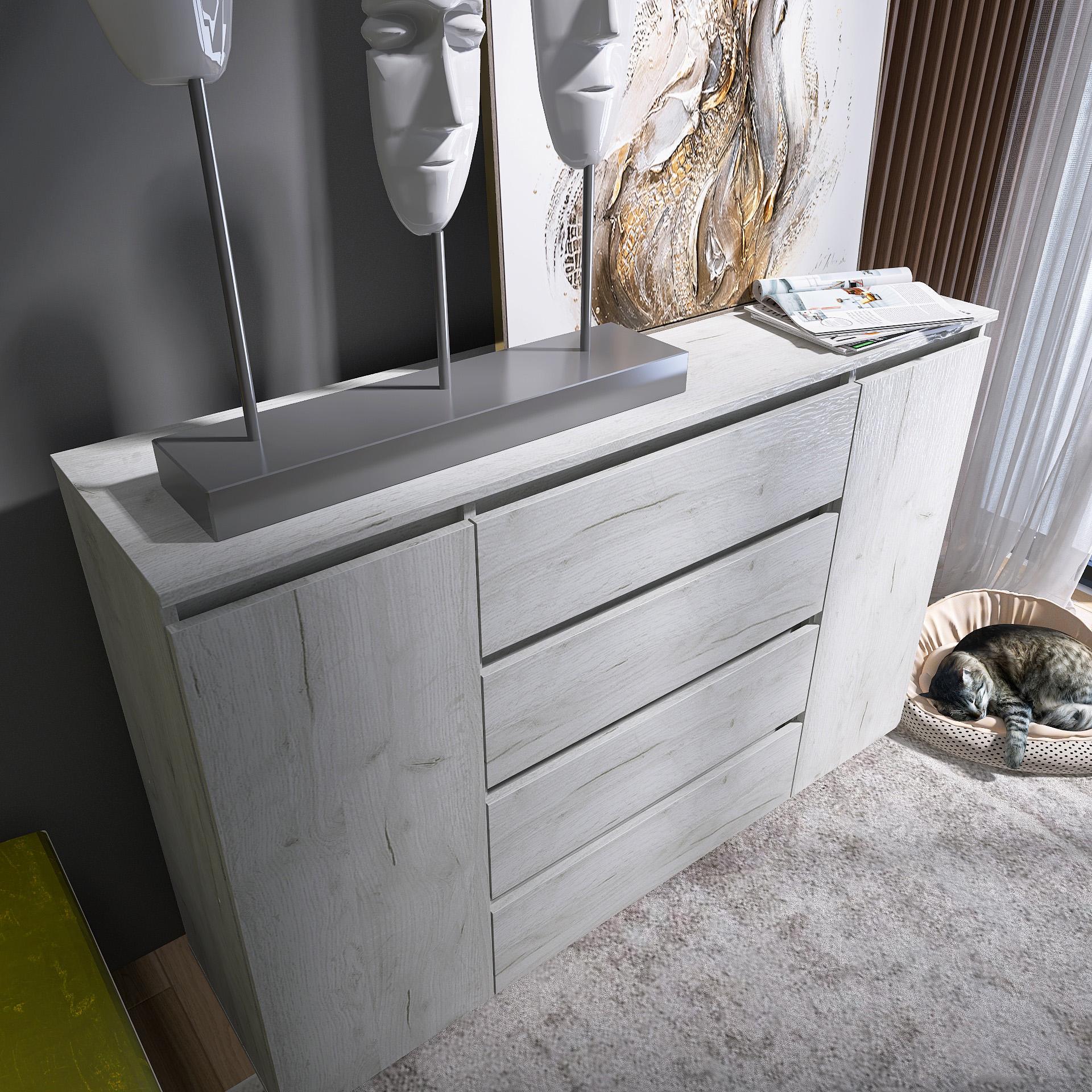 Комод Еверест Лайт КЛ-4 140х38х93 см Крафт Белый (EVR-20681)