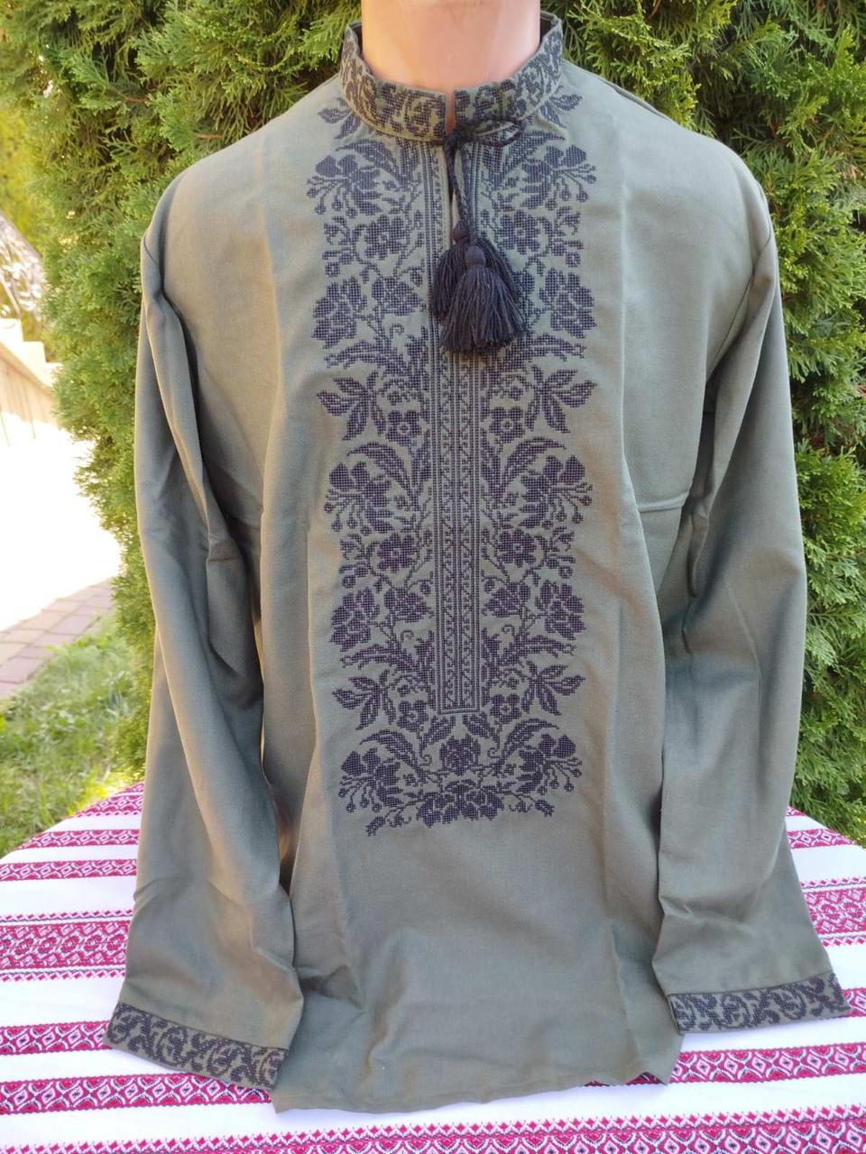 Вишиванка чоловіча Соколиний узір на натуральному домотканому полотні р. 42 Зелений (2140827633)