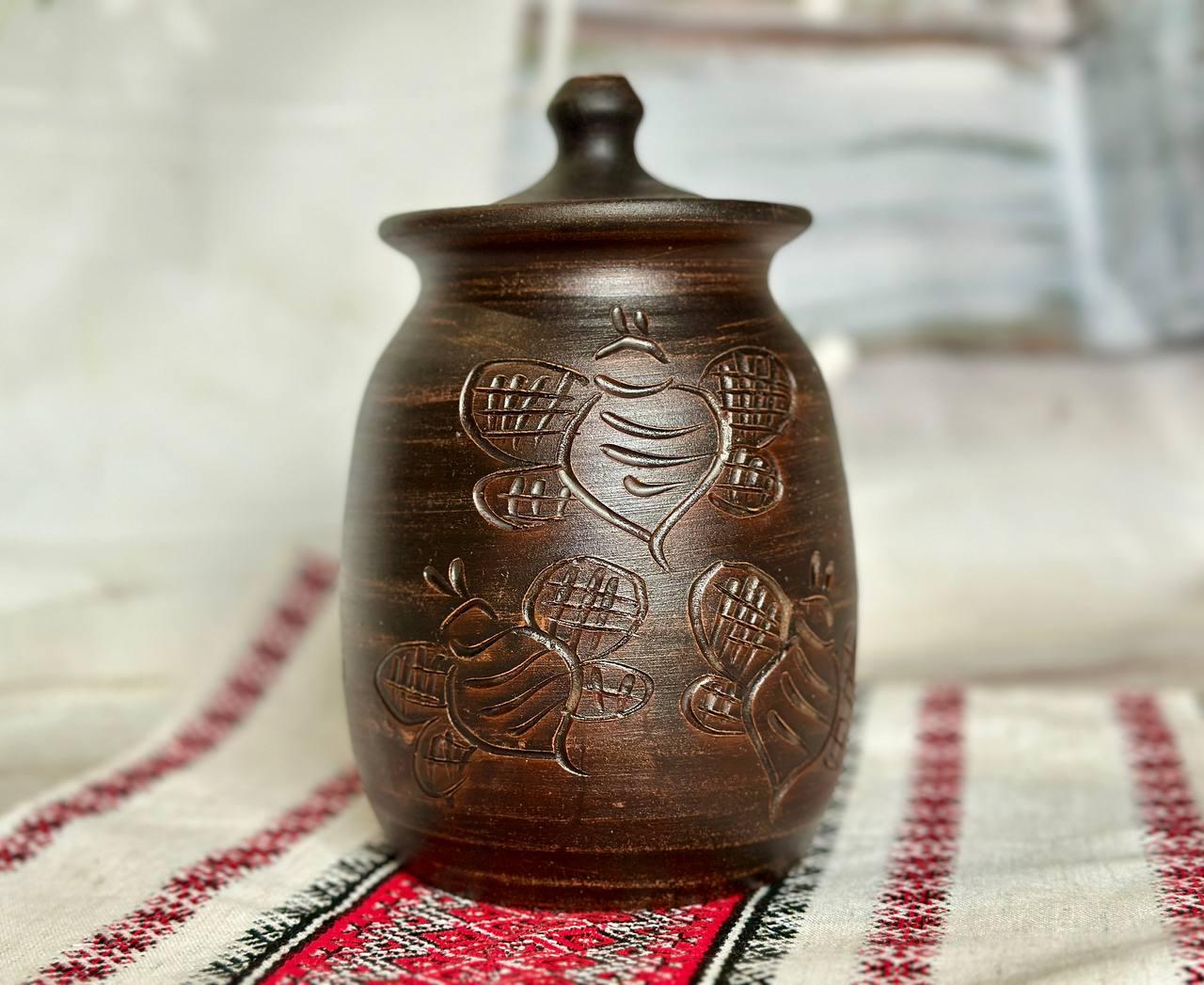 Бочка Пчелка из красной глины 500 мл