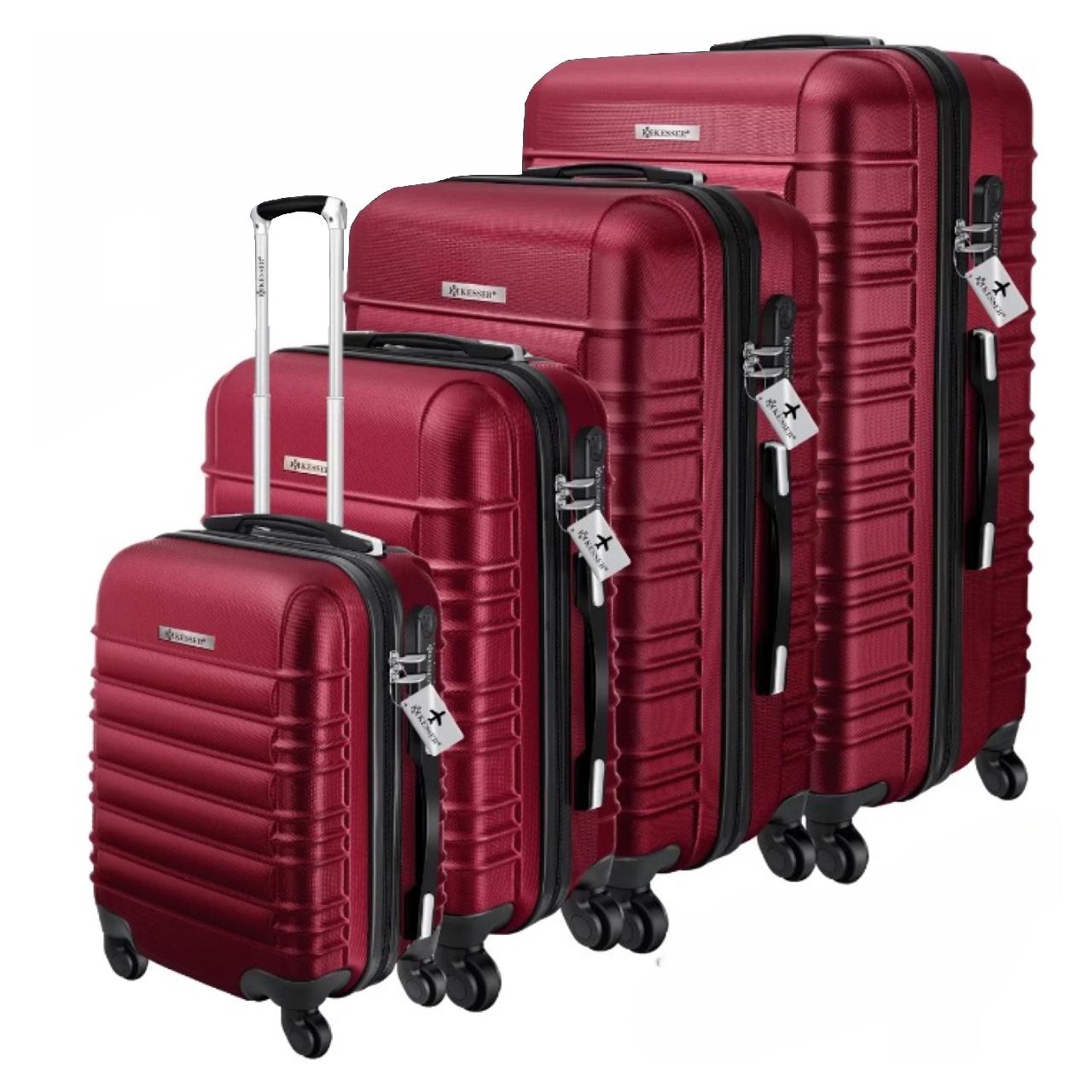 Набір із 4 дорожніх валіз KESSER з твердим корпусом S M/L/XL Бордовий