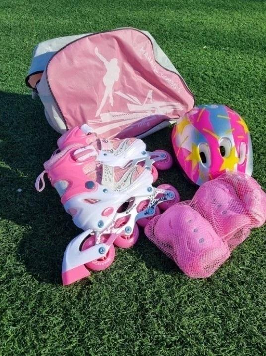 Набор детский ролики с защитой/шлемом/наколенниками S 28-33 см Розовый - фото 2
