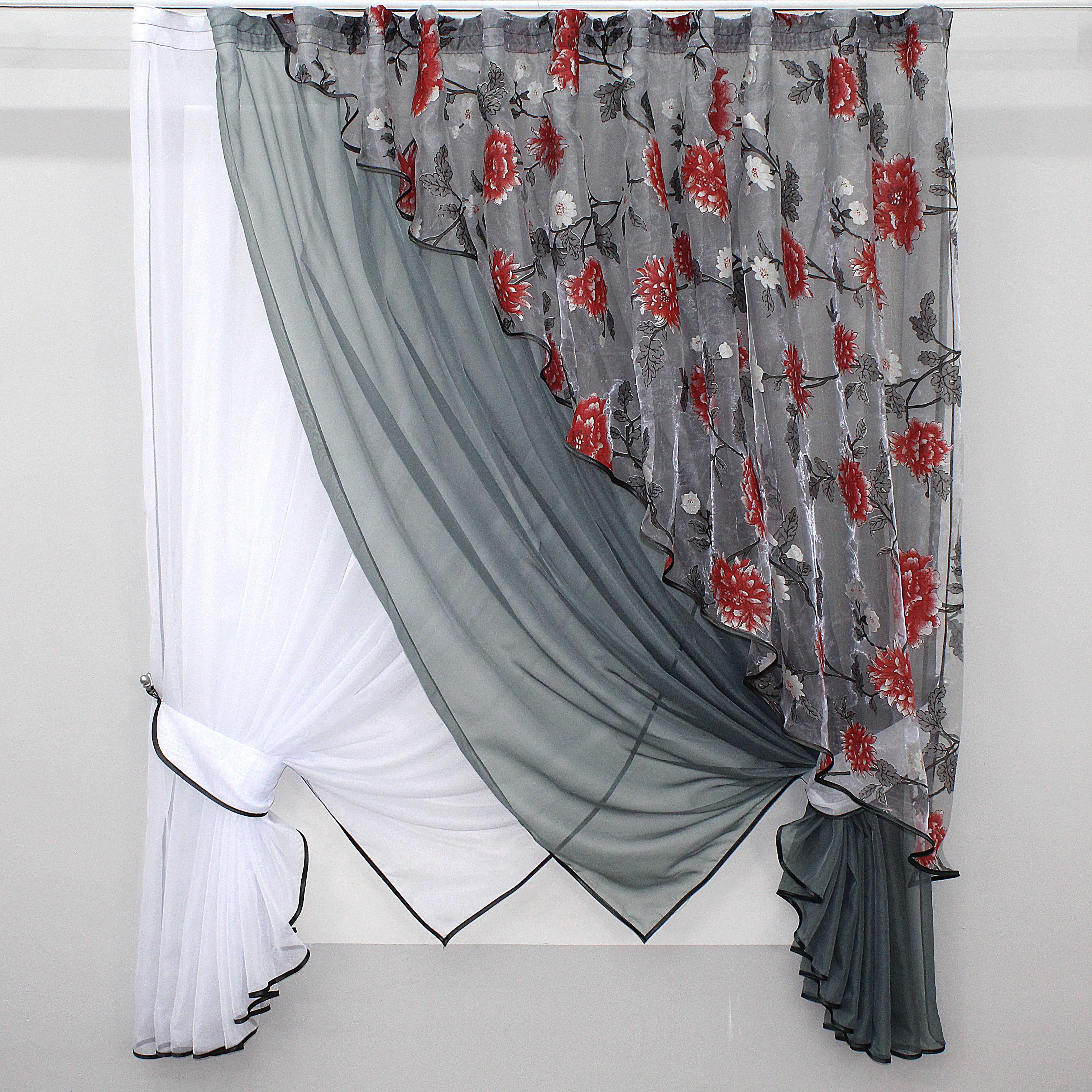 Шторы с подвязками VR-Textil № 063к Emily 300х170 см Графитовый/Красный (50-473) Шторы с подвязками VR-Textil № 063к Emily 300х170 см Графитовый/Красный (50-473)