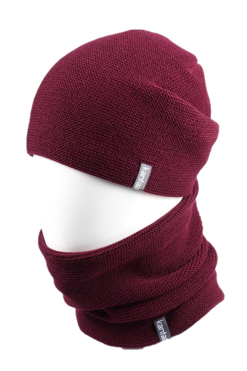 Вязаная шапка Кahta Fashion Hat с Buff снуд унисекс р. 57-58 Бордовый (OC-124)