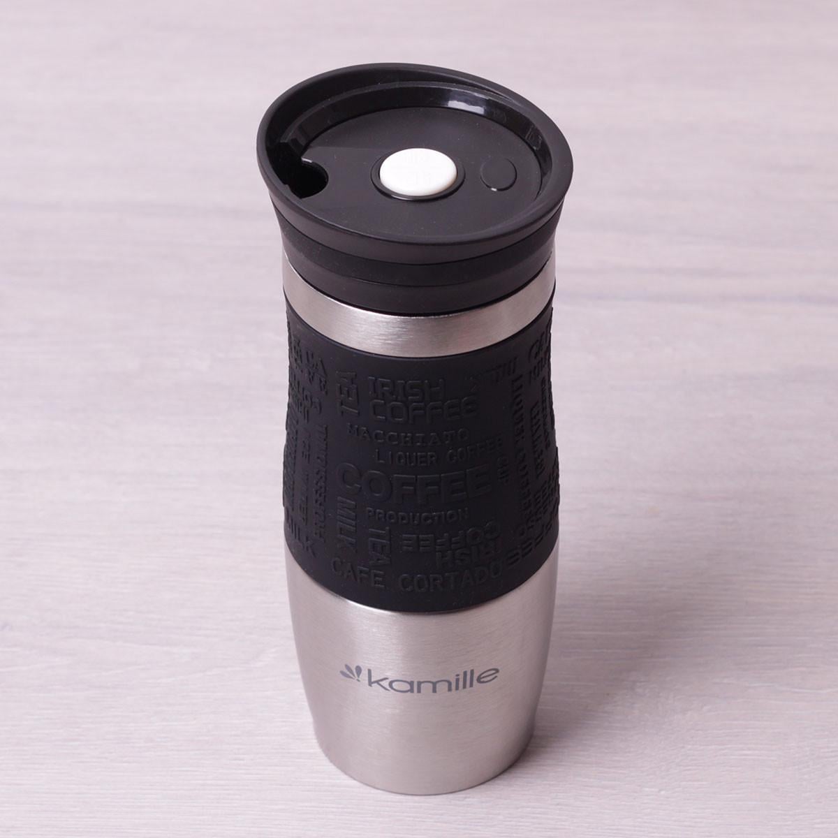 Термокружка Kamille из нержавеющей стали с TPR-вставкой 380 мл Черный (14897012)