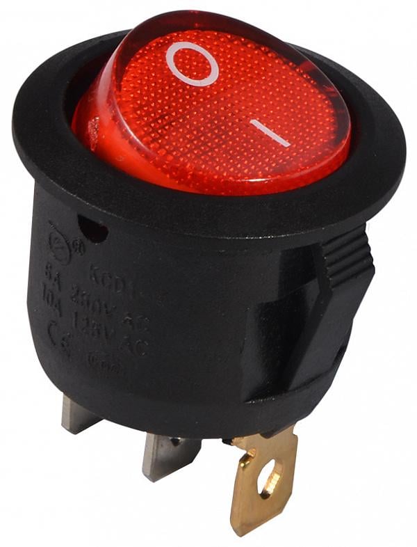 Переключатель круглый АСКО-Укрем KCD1-5-101 NR/B 1 клавиша 1NO с подсветкой 23 мм 220 V Красный неон (A0140040071)