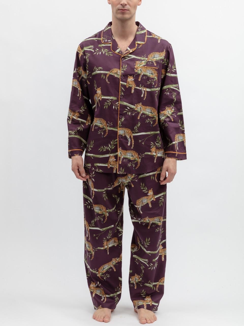 Пижама мужская CYBERJAMMIES Wild Slumber 3328-3255 из хлопка и модала M Фиолетовый с принтом леопардов (3174263303)