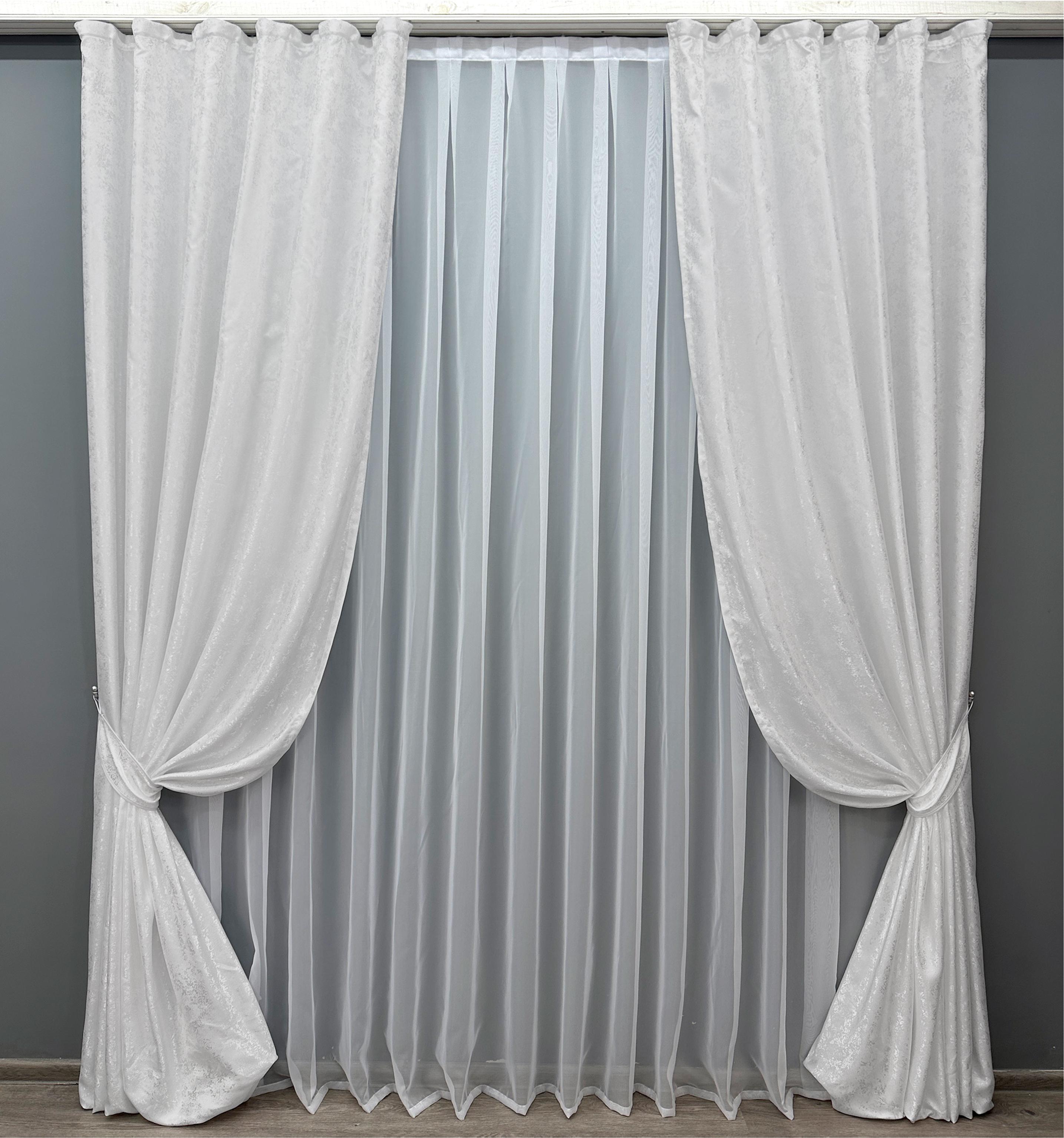 Комплект готовых штор VR-Textil Жаккард Мрамор Al1 № 1300ш 100х270 см 2 шт. Белый (31-573) - фото 1 Комплект готовых штор VR-Textil Жаккард Мрамор Al1 № 1300ш 100х270 см 2 шт. Белый (31-573) - фото 1