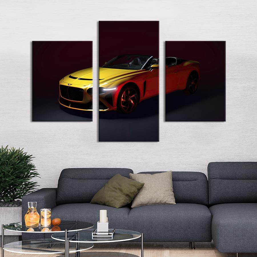 Картина на холсте триптих Жёлтый Bentley Bacalar 96x60 см (1273-32)