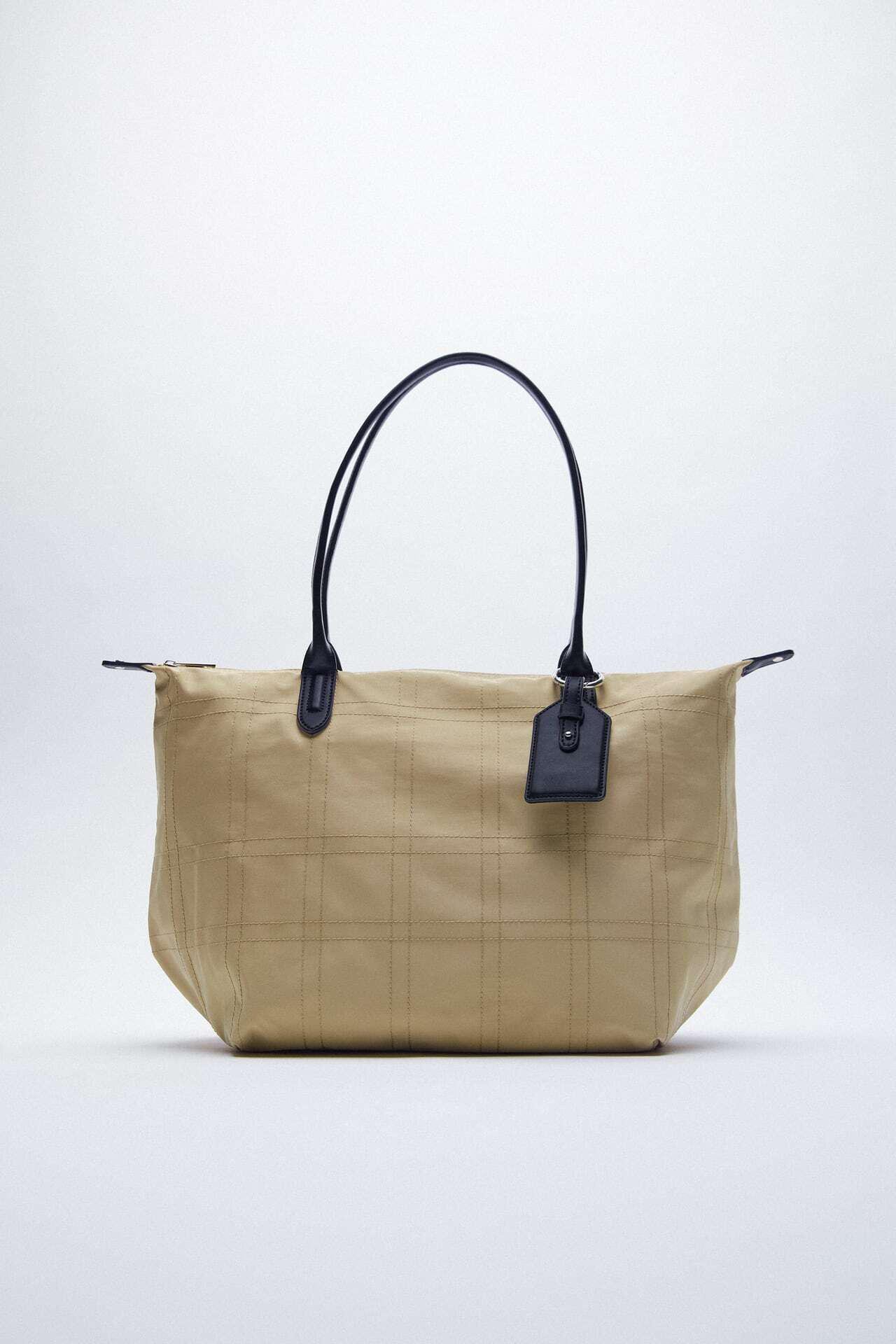 Женская сумка Tote Zara LP01 с декоративной строчкой Бежевый (P-6910806230798)