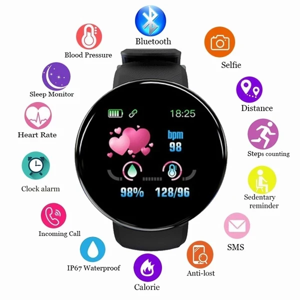 Фитнес браслет Smart Watch d 18 с шагомером/тонометром/пульсометром Черный (1632188456) - фото 2