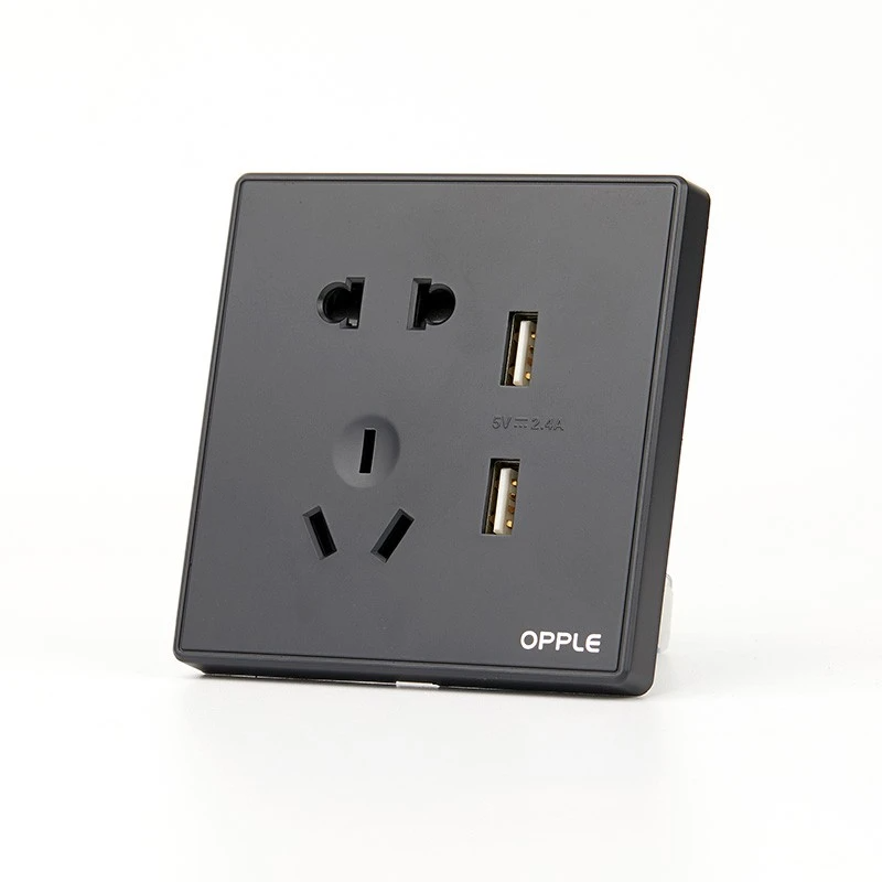 Розетка универсальная двойная с USB OPPLE K05 Black (K058502-H4)