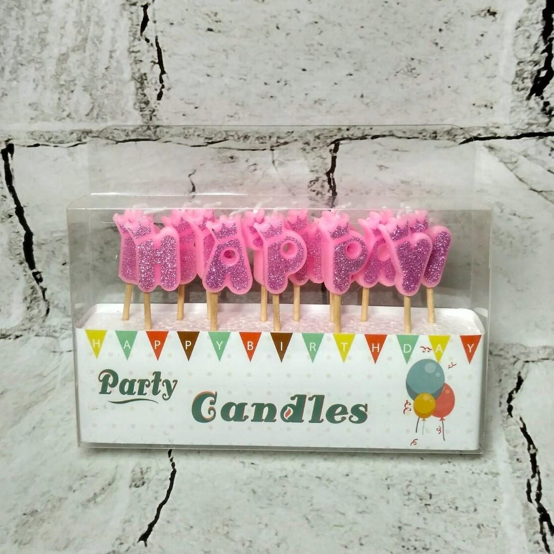 Свечи в торт буквы Happy birthday в глиттере Розовый (031116-2)