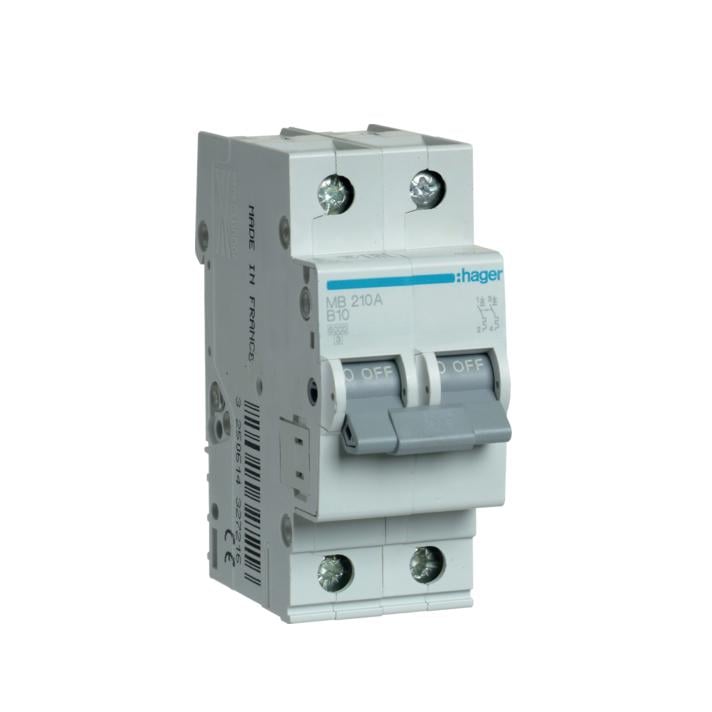 Автоматичний вимикач Hager 2P 10A B 6 kA MB210A 2M