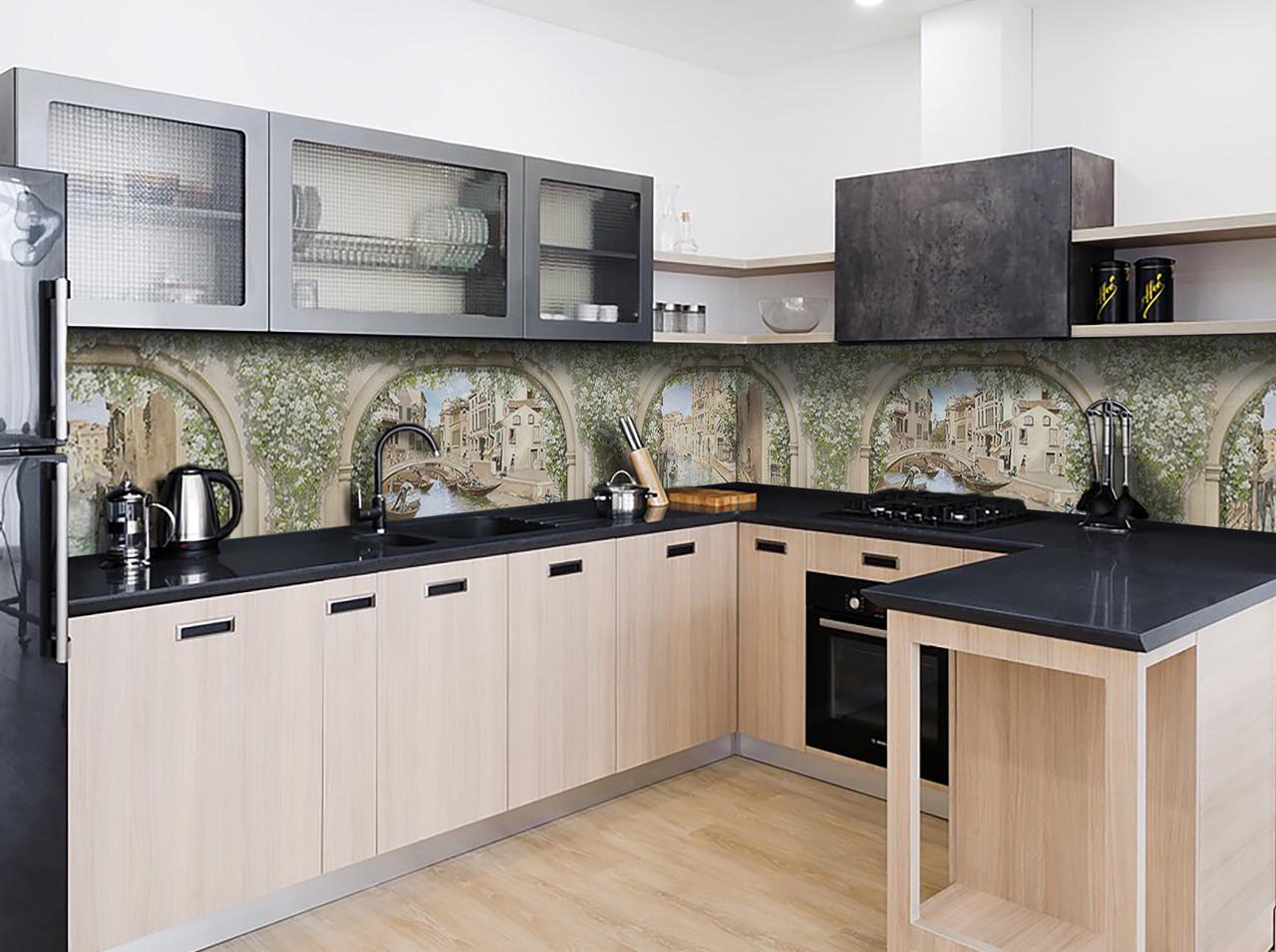 Кухонный фартук Винтажные арки из самоклеющейся виниловой пленки 60х300 см Бежевый