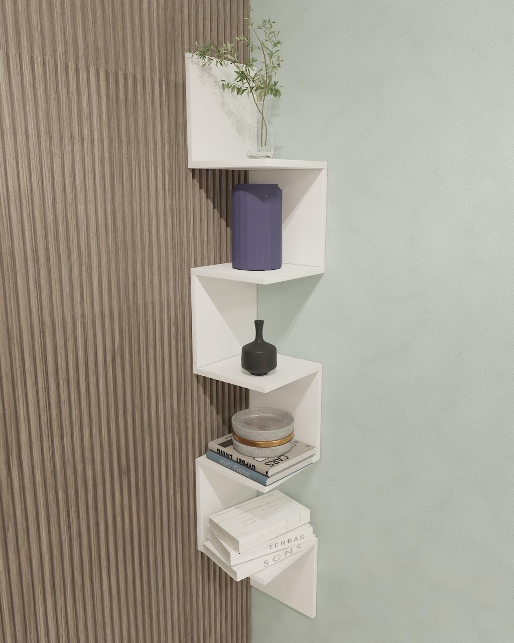 Полка угловая для книг/вазонов и декора 128х20х20 см ДСП Белый (M-9)