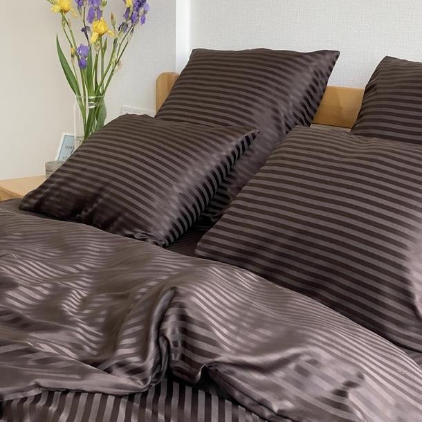 Комплект постільної білизни Lelit SS-3008 страйп-сатин 200х215 см Коричневий (CN33281)