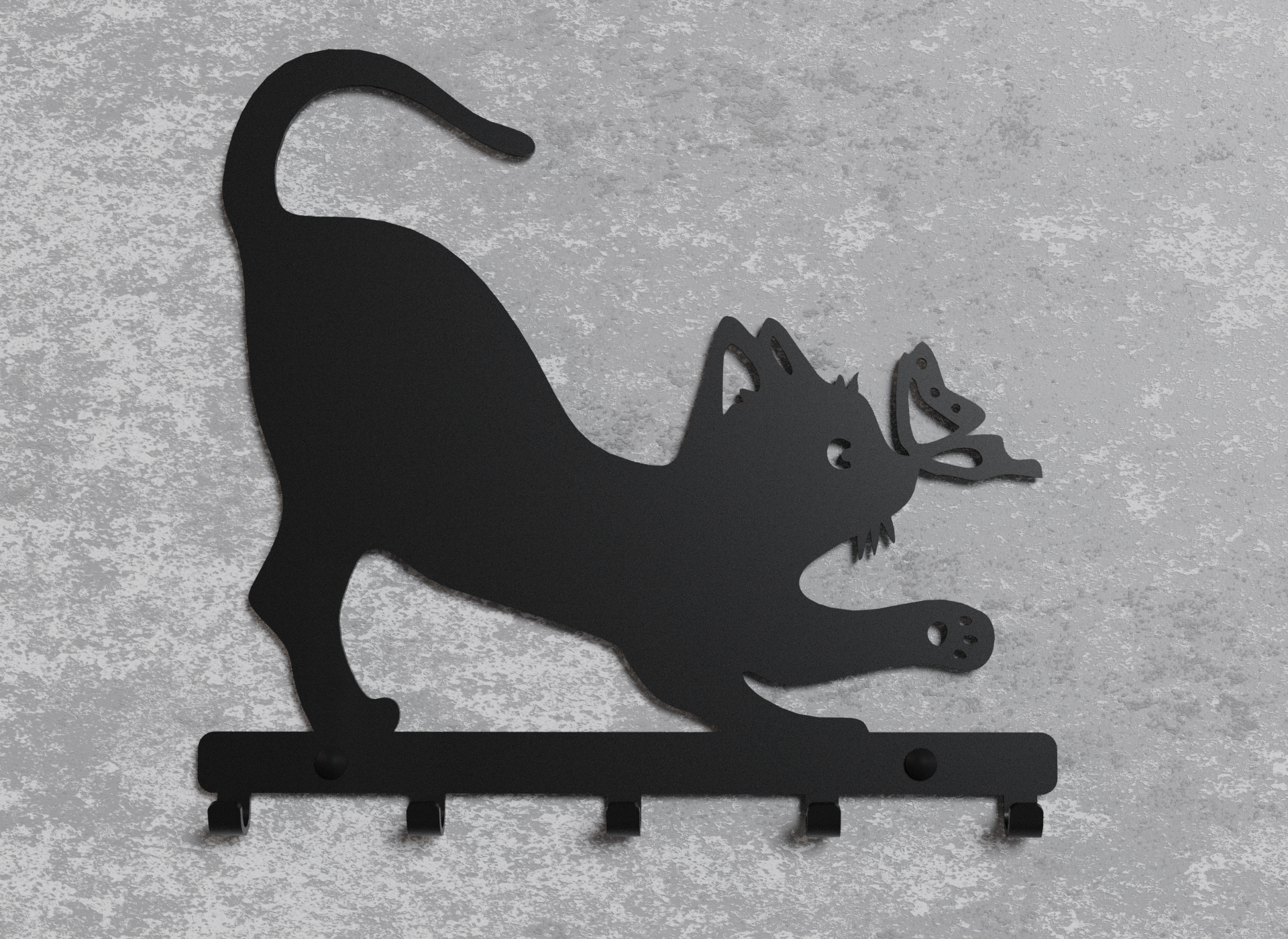 Ключница настенная Loft-Craft Котик из металла Черный (KH-012-bk)