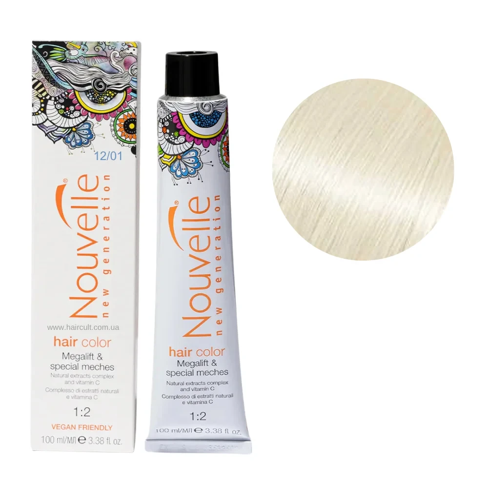 Краска для волос Nouvelle Hair Color 12/01 Ультрасветлый блондин плюс с пепелистым оттенком 100 мл