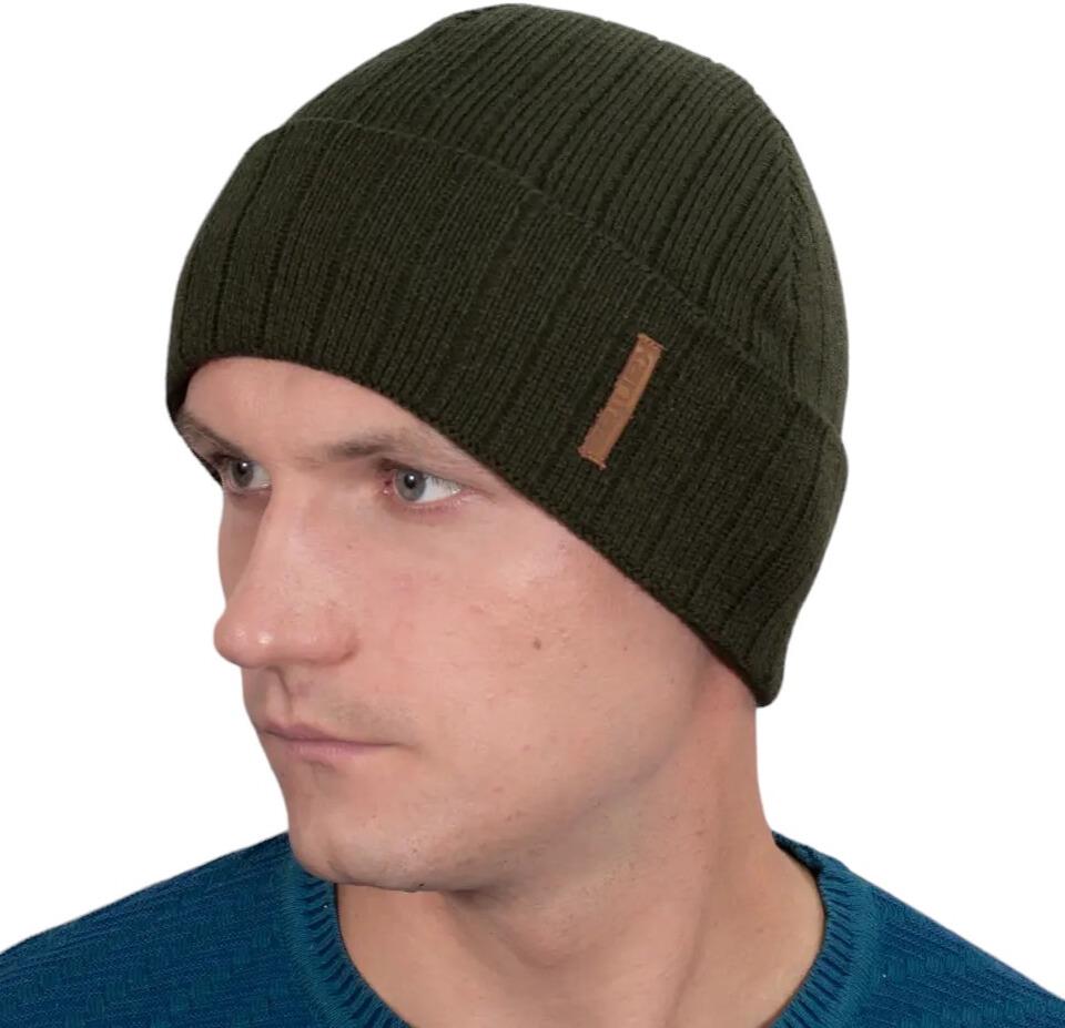 Шапка вязаная с отворотом и флисовой подкладкой Хаки (2139888760)