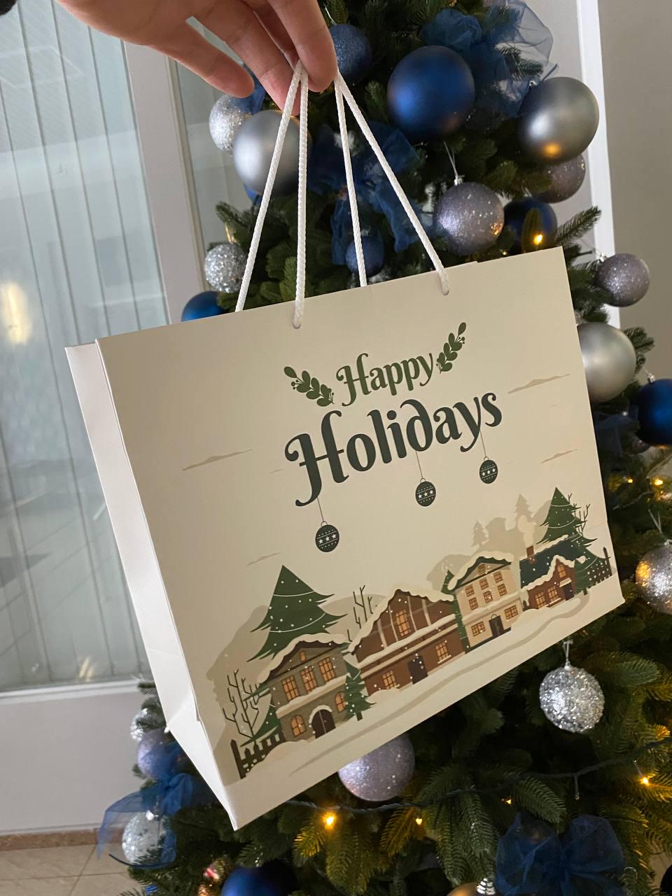 Пакет подарунковий Happy holiday 250х300х120 мм з мотузковими ручками (ПП00001) - фото 4