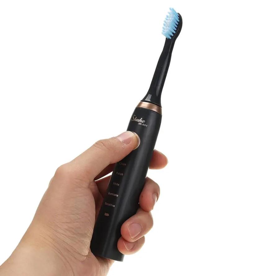 Электрическая зубная щетка Shuke SK-601 с 4 насадками Черный - фото 5