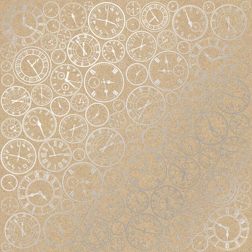 Лист бумаги односторонний Silver Clocks с серебряным тиснением 30,5х30,5 см Kraft