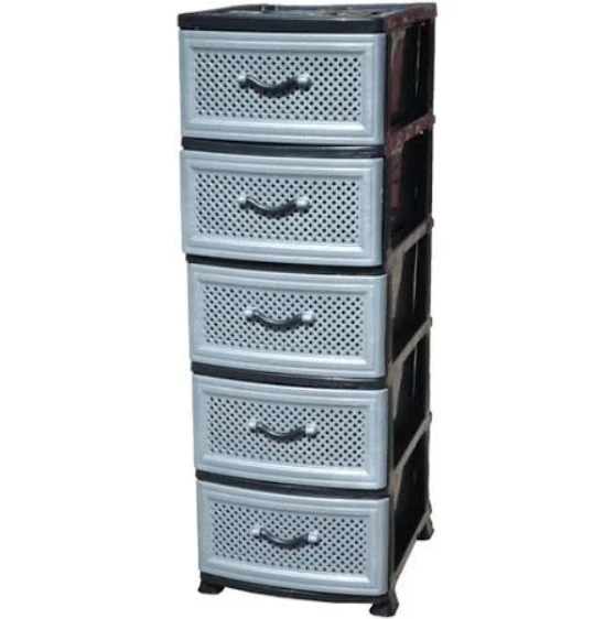 Комод пластиковий для зберігання Effe на 5 ярусів з ящиками і ручками Чорно-сірий (147-46-10252)