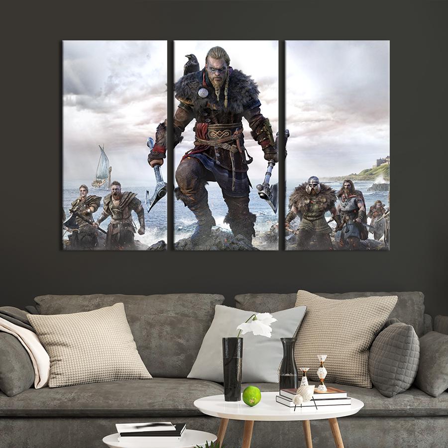 Картина на холсте триптих Кровожадный Эйвор - герой Кредо убийцы: Вальгалла 78x48 см (1523-31)