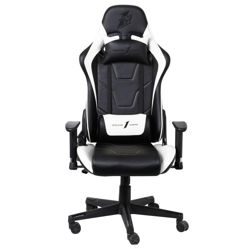 Крісло ігрове 1stPlayer FK2 навантаження до 160 кг з подушкою та підлокітником Black/White (FK2-BKWH)