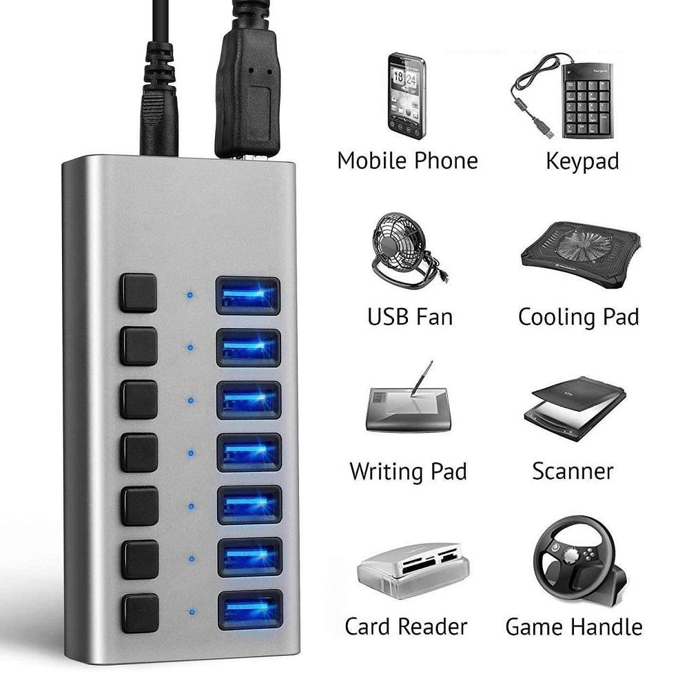 Хаб концентратор USB hub Acasis H707 на 7 портов USB 3.0 US plug Серый (1339) - фото 3