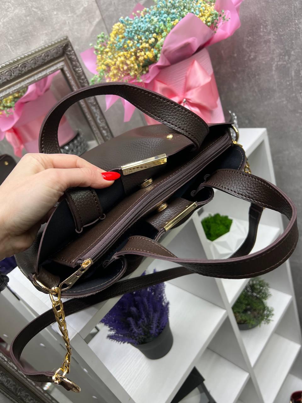 Сумка стильная женская вместительная через плечо с плечевым ремнем Коричневый - фото 4