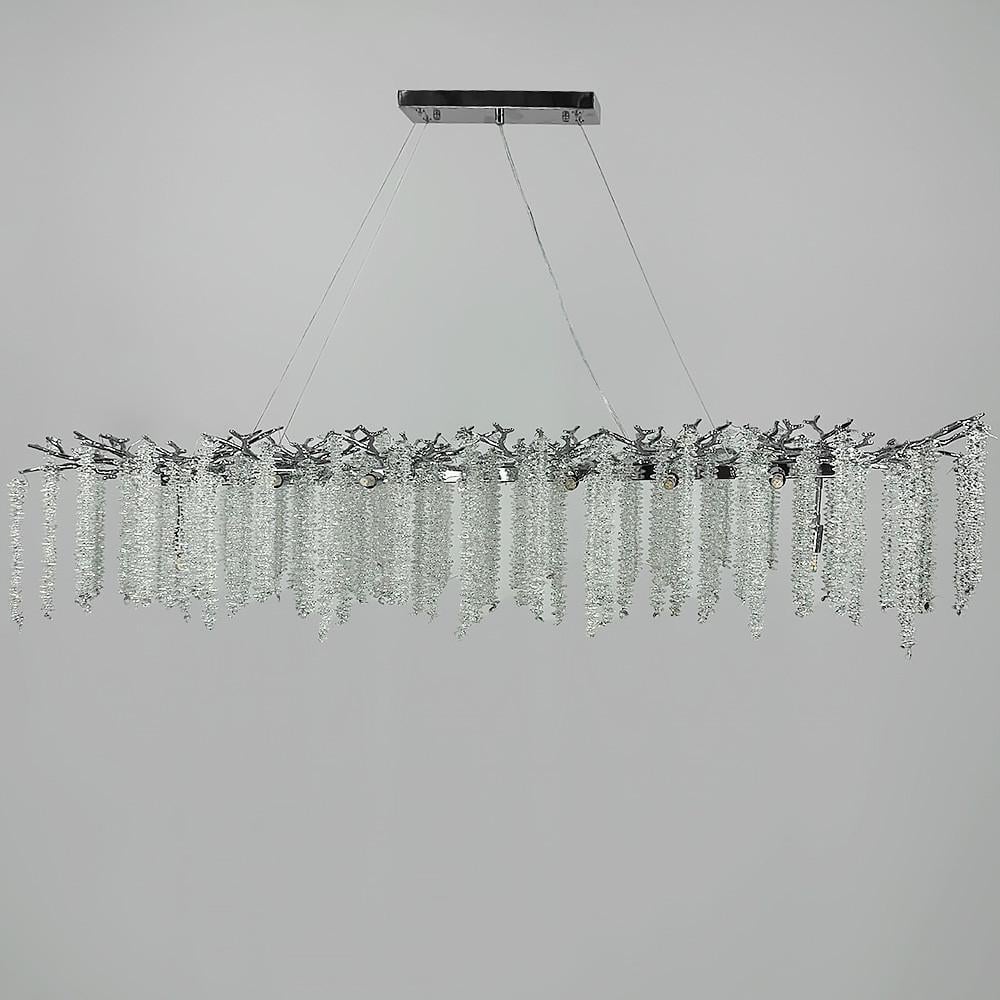 Люстра удлиненная с хрустальными подвесами в корпусе на 16 ламп 150 см Серебряный (33001-L1500*400 CH)