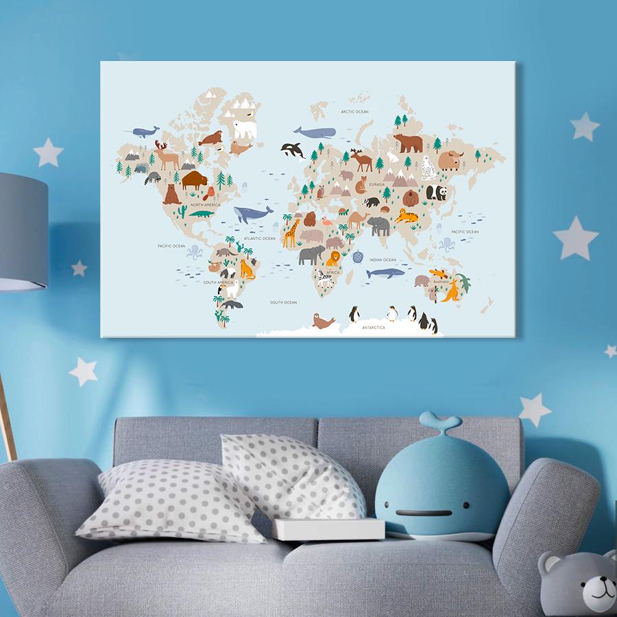Картина на холсте Карта животного мира 80x54 см (V535-1_L)