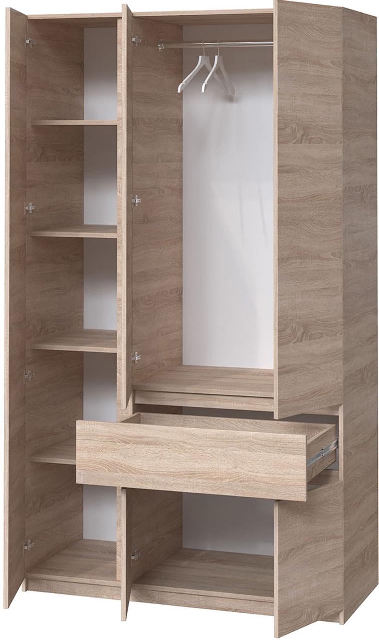 Шкаф для одежды без ручек с полками и ящиком из ЛДСП 1221х2000х520 мм Дуб крафт серый (20488) - фото 2 Шкаф для одежды без ручек с полками и ящиком из ЛДСП 1221х2000х520 мм Дуб крафт серый (20488) - фото 2