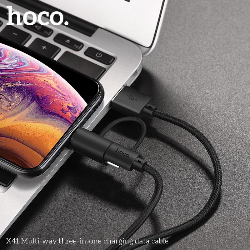 Кабель Hoco Combo Lightning/Micro USB/Type-C Multi-Way X41 1 м Black (a4791327) - фото 3