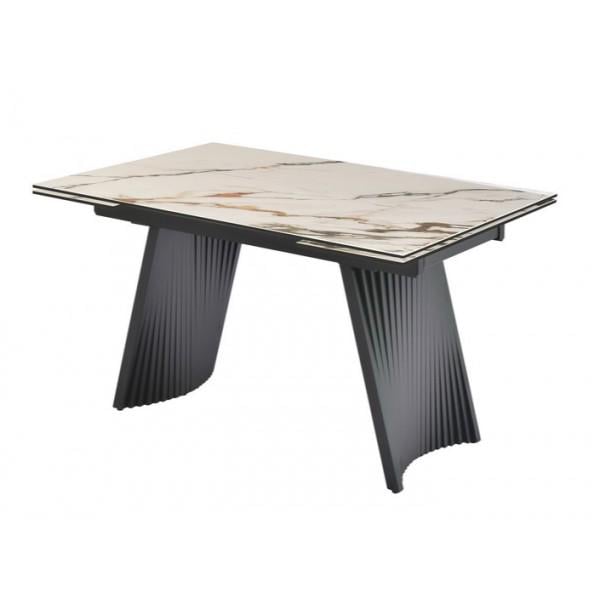 Стол обеденный раскладной Vetro Mebel TML-985 Олимпия из керамики+стекло/метал 90х140/70 см Касса голд/Черный (TML-985-kasa-gold/black)