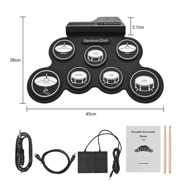 Барабанная установка электронная гибкая USB для начинающих и детей Черный - фото 5