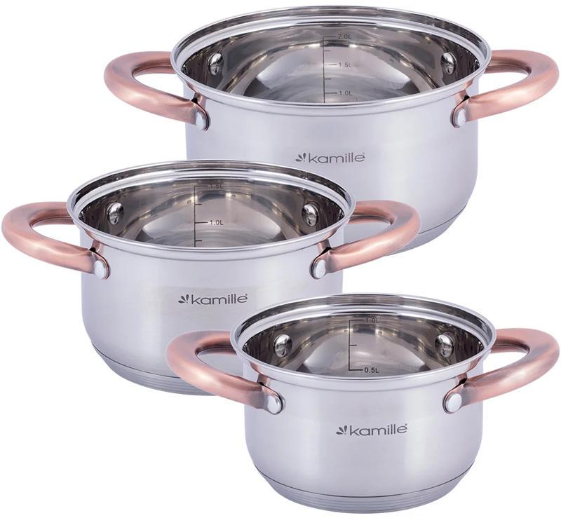 Набір каструль Kamille Catalin із нержавіючої сталі з мірною шкалою 1/1,5 /2 л - фото 2 Набір каструль Kamille Catalin із нержавіючої сталі з мірною шкалою 1/1,5 /2 л - фото 2