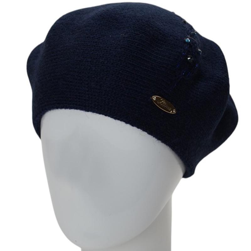 Берет женский осенний двойной Lirus Ожерелье с узором и стразами Синий