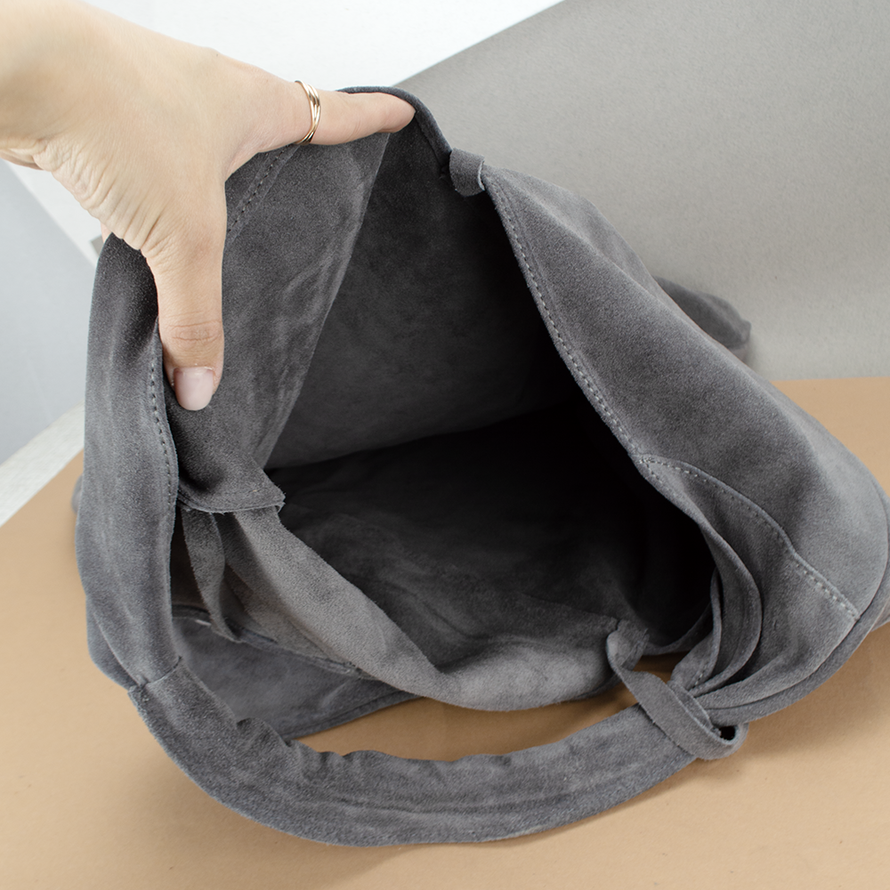 Сумка-шопер жіноча Virginia Conti 03801 замшева з гаманцем Темно-сірий (2413051985) - фото 4 Сумка-шопер жіноча Virginia Conti 03801 замшева з гаманцем Темно-сірий (2413051985) - фото 4