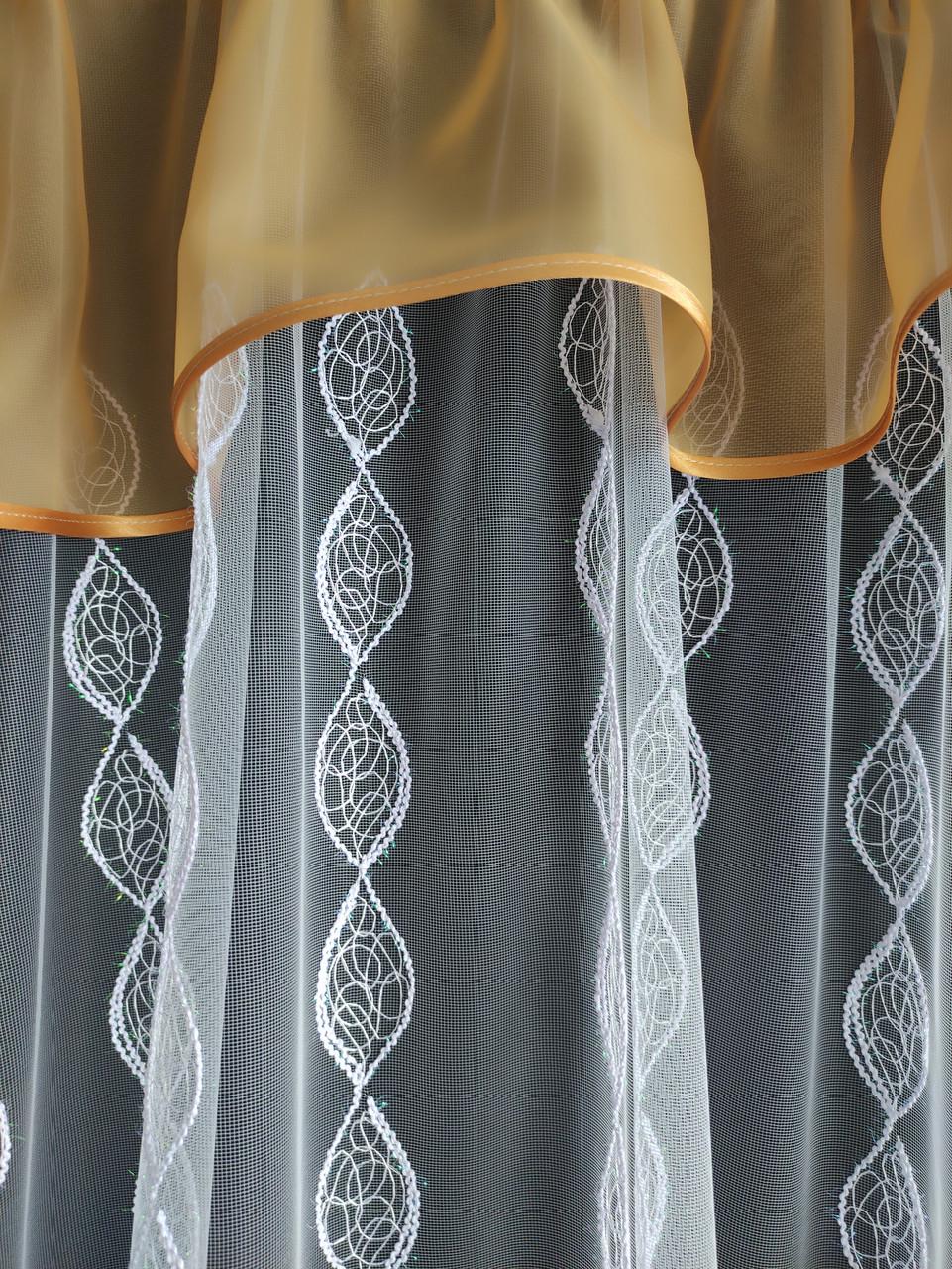 Тюль арка з ламбрекеном 300х170 см Білий з бежевим (фа-3бежб) - фото 3 Тюль арка з ламбрекеном 300х170 см Білий з бежевим (фа-3бежб) - фото 3