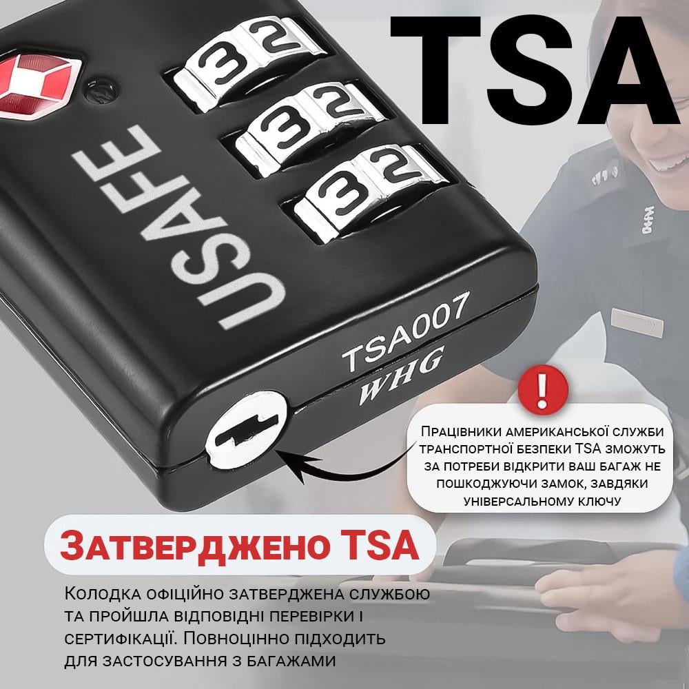 Замок навісний USafe CP-03-TSA колодка з 3-значним кодом та TSA доступом - фото 6