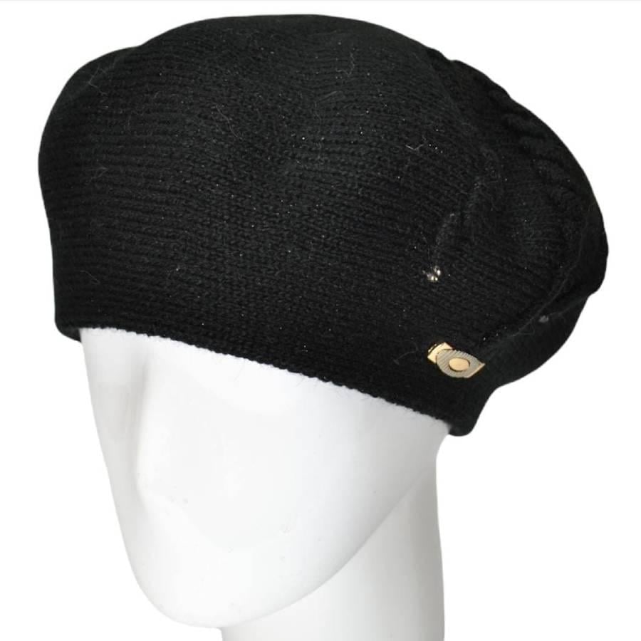 Берет женский Lirus Олеся из шерсти двойной с узором и люрексовой нитью Черный