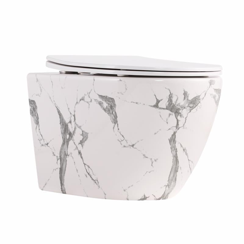 Унітаз підвісний Qtap Robin Ultra Quiet QTROB26MR48998 Stone з сидінням Slim Duroplast Soft-close Quick Release 520x365x340 мм Мармур (SD00055122)