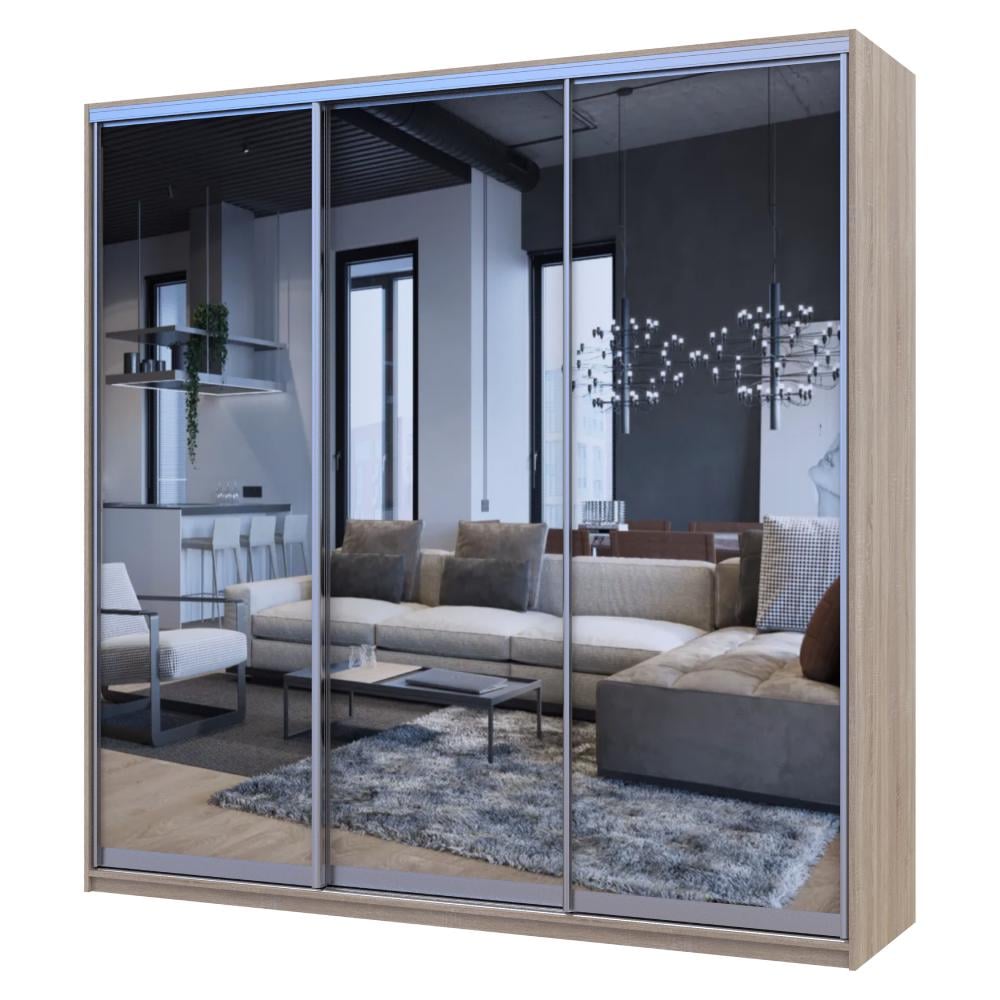 Шкаф-купе трехдверный Doros Сити Лайт 3 зеркала 225х60х225 см Дуб сонома