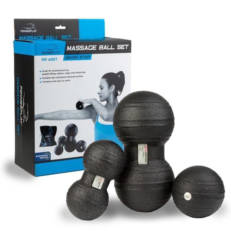 Набір м'ячиків масажних PowerPlay 4007 EPP Massage Ball 3 шт. Чорний